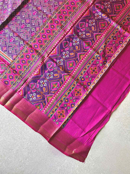 Tussar Sillk Patola Print Purple Sari