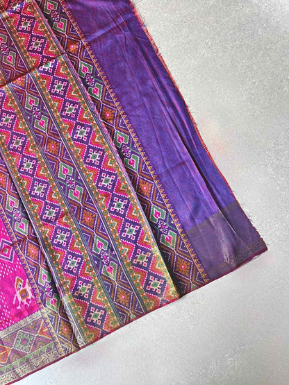 Tussar Silk Patola Print Magenta Saree