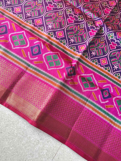 Tussar Sillk Patola Print Purple Sari