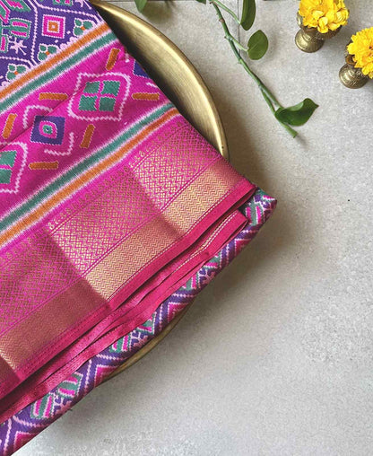 Tussar Sillk Patola Print Purple Sari