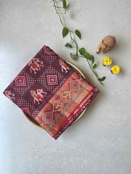 Tussar silk kalamkari print brown saree