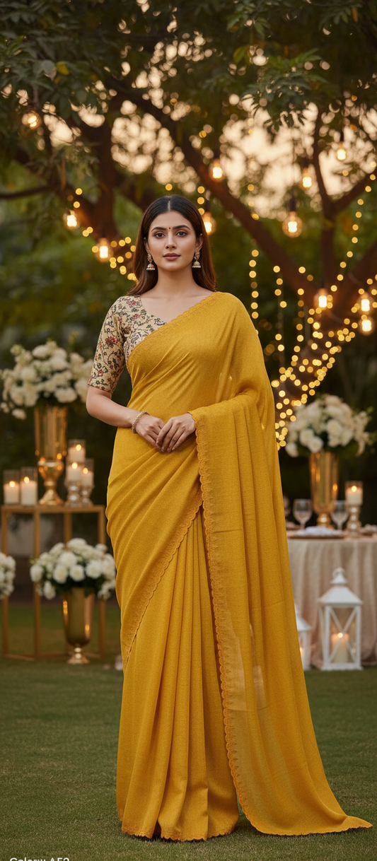 Linen In Mustard Yellow Saree