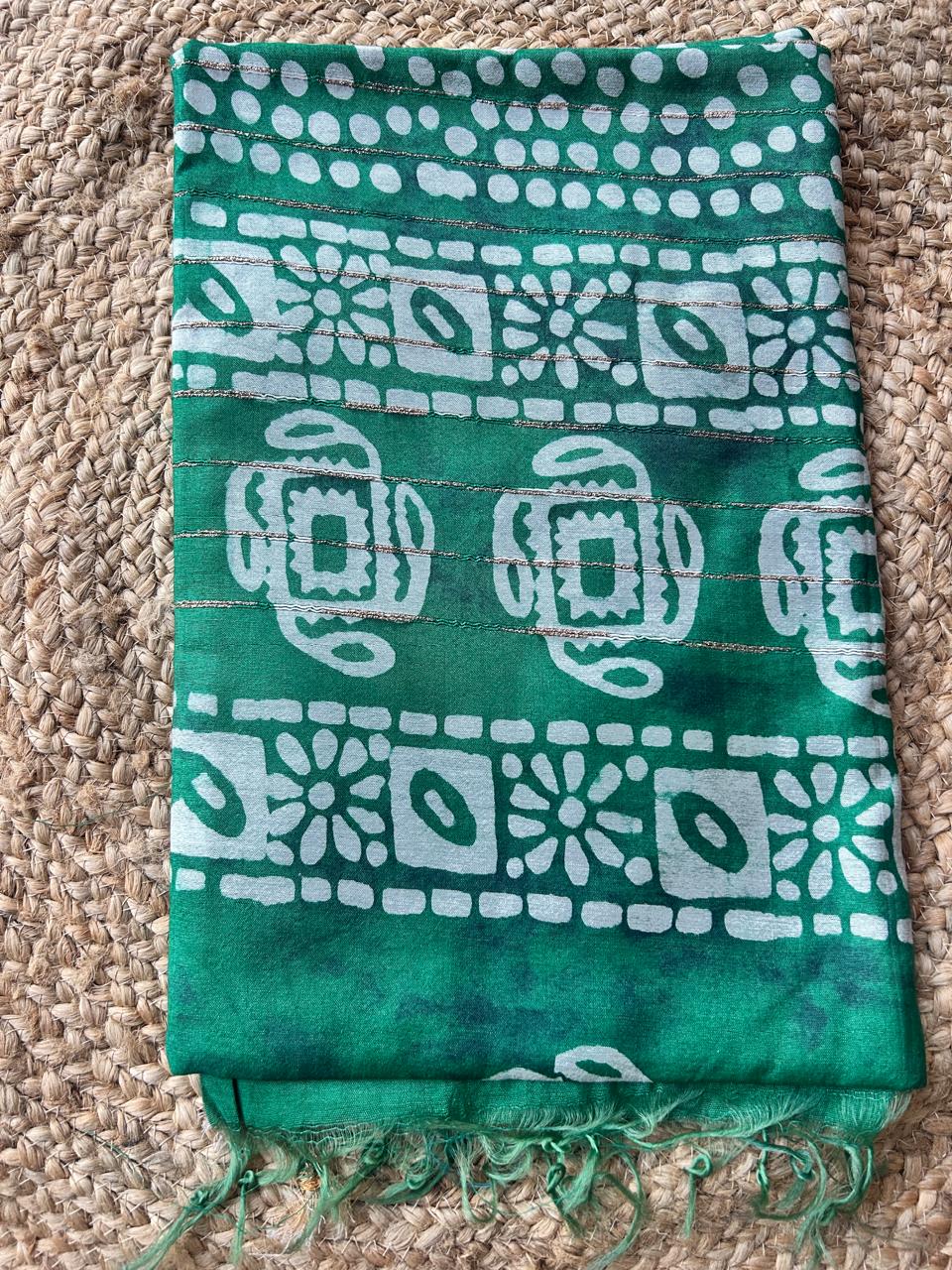 Bagalpuri Silk With Boutique Print Green Saree