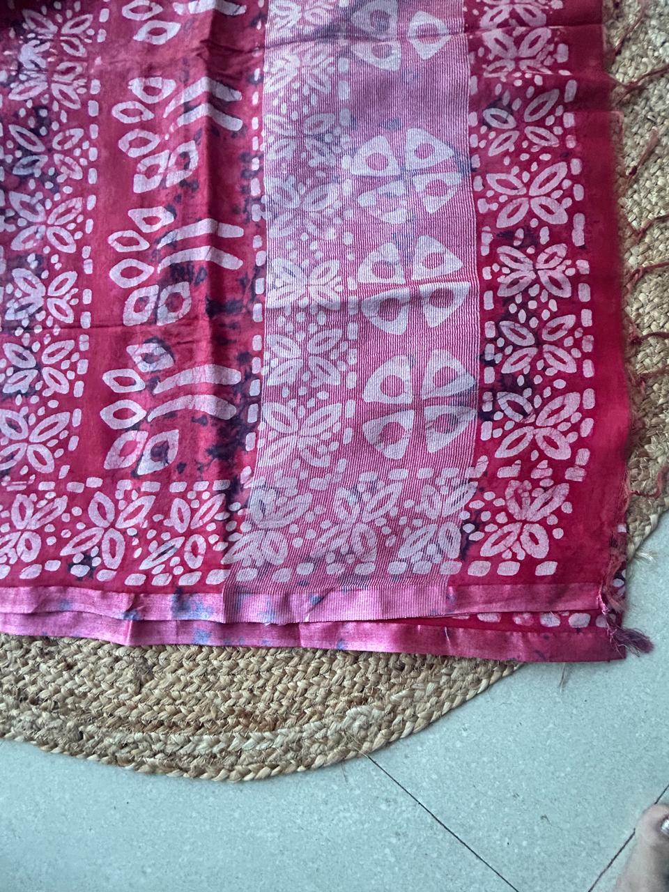 Bagalpuri Silk With Boutique Print Red Saree