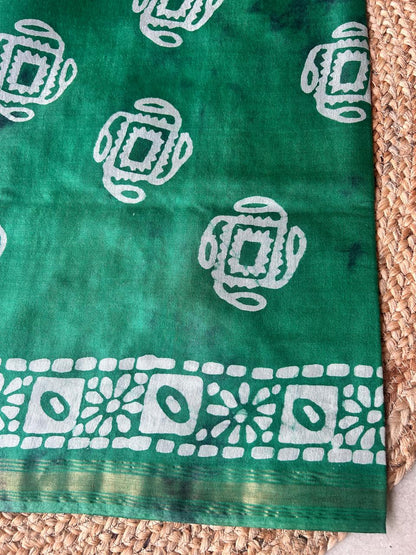 Bagalpuri Silk With Boutique Print Green Saree