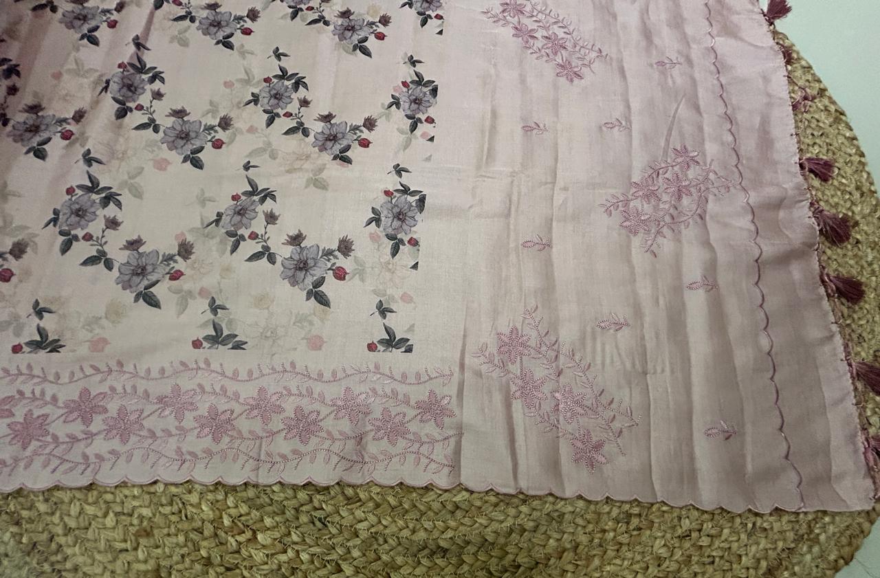 Soft Silk Floral Peach Saree with Embroidery
