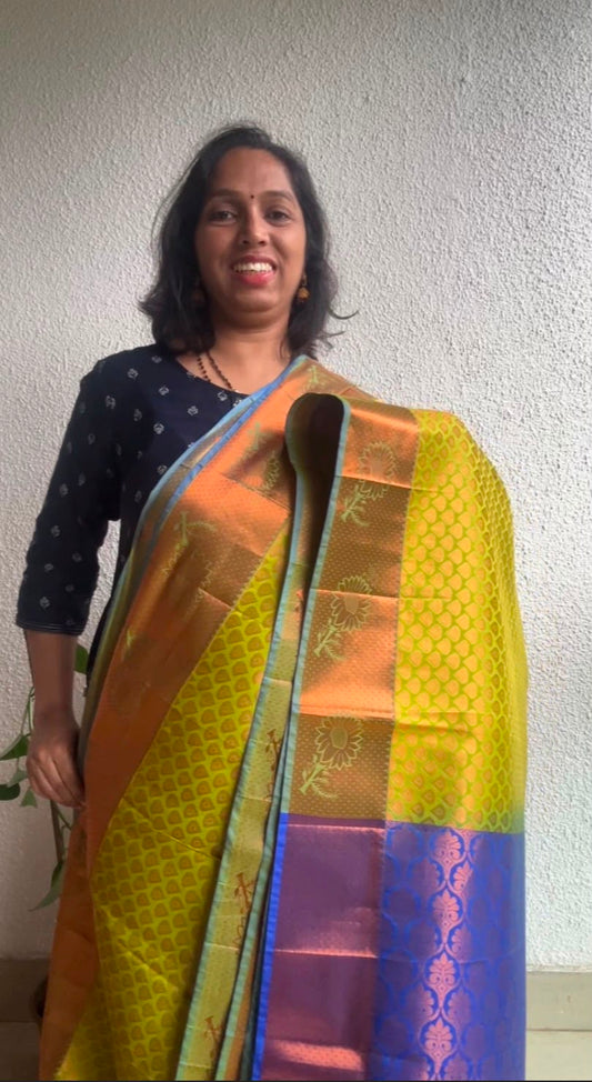 Semi silk lemon green saree