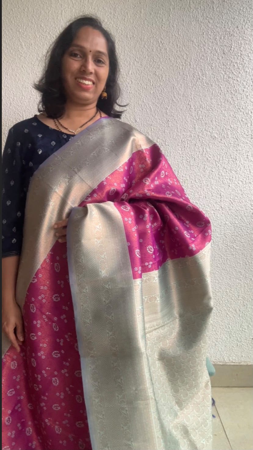 Semi Silk Magenta purple saree