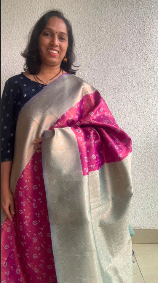 Semi Silk Magenta purple saree
